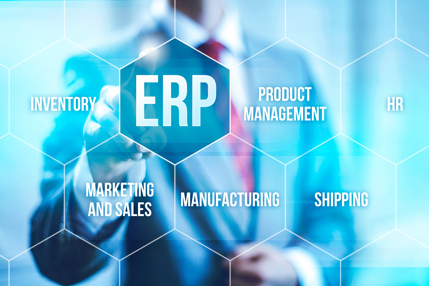 ERP computer software concept businessman selecting interface